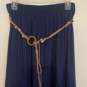 NEW Italian Navy Blue Maxi Skirt with Rope Waist Detail